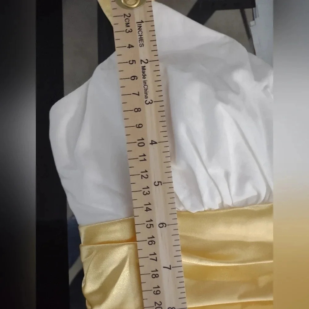 Masquerade vintage pleated lined white party dress, size M yellow roses princess - Picture 9 of 9